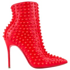 CHRISTIAN LOUBOUTIN "Snakilta" Corazon Red Spike Leather Ankle Boots Booties 36