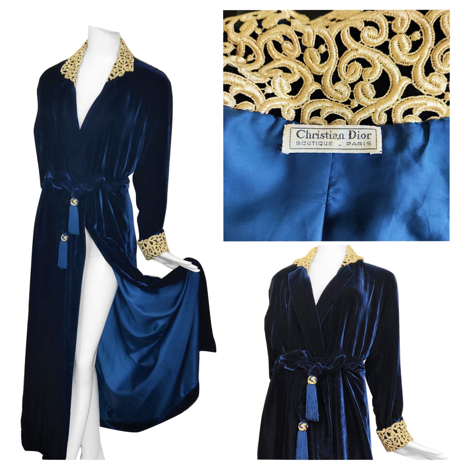 Christian Dior Velvet Velour Vintage 50s 60s 70s 80s Robe Medium Large Dress For Sale