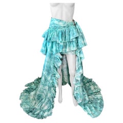 Roberto Cavalli P/E 2016 Gonna asimmetrica a strascico con balze Tie Dye