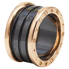 Bvlgari B.Zero1 Black Ceramic 18k Rose Gold 4 Band Ring Size 54