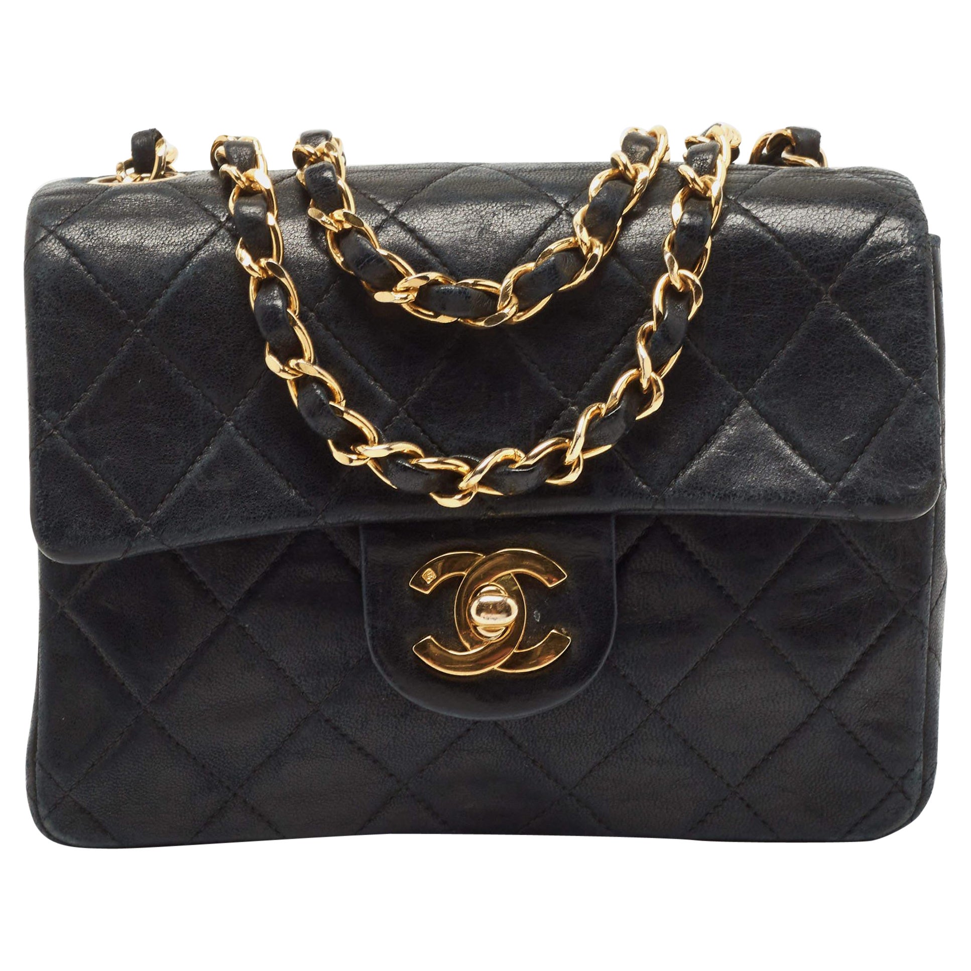 Chanel Black Quilted Leather Vintage Square Classic Flap Bag