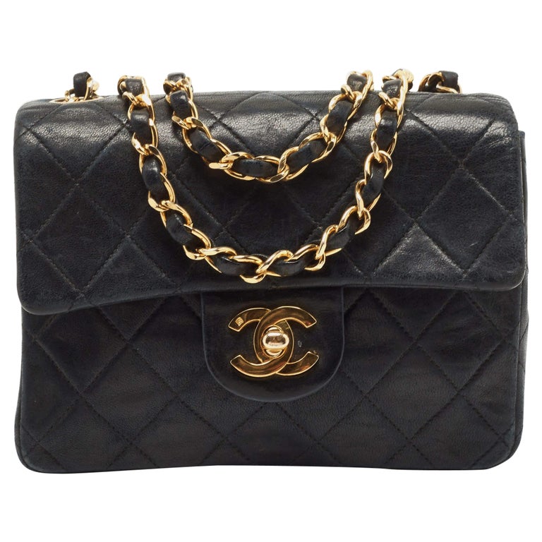 Chanel Black Quilted Leather Vintage Square Classic Flap Bag at 1stDibs