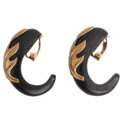Isabel Canovas Gilted Metal and Wooden Clip-on Earrings