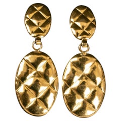 Vintage Chanel Quilted Gold Metal Earrings, 1990s