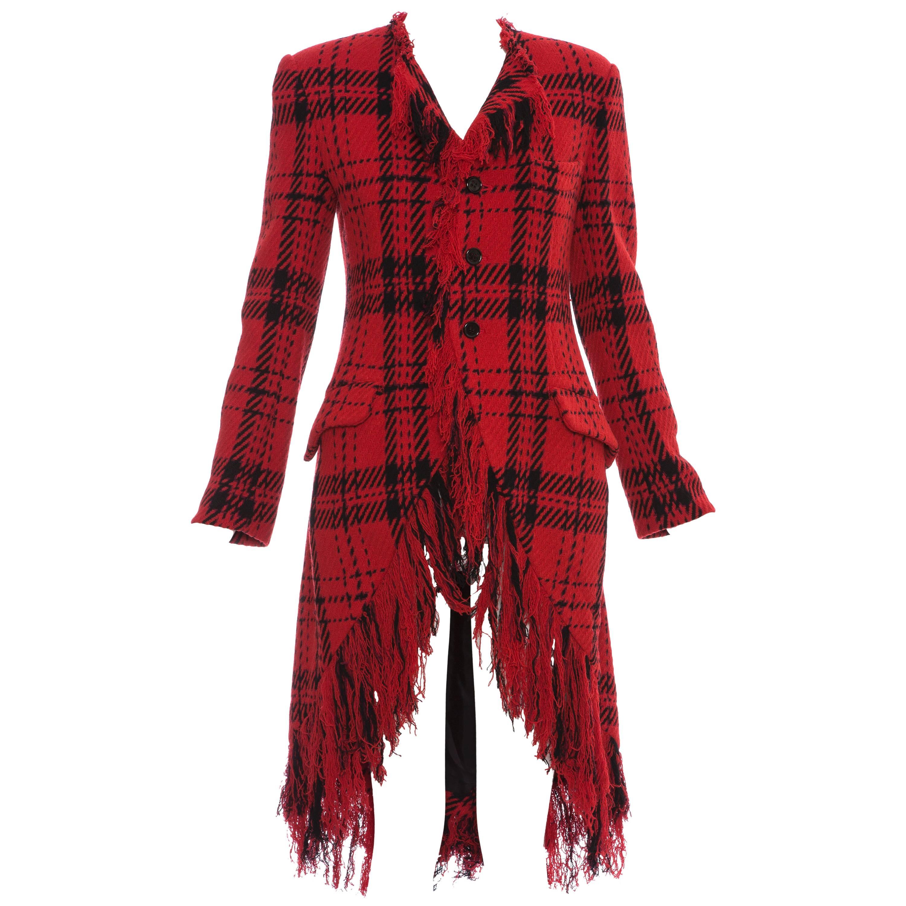 Yohji Yamamoto Red And Black Wool Tartan Fringed Jacket, Autumn - Winter 2003