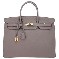 Hermès - Sac Birkin 40 gris Asphalte en cuir Togo avec accessoires dorés