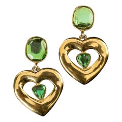 Vintage Yves Saint Laurent Clip-on Gilded Metal Earrings Holding a Heart Earrings