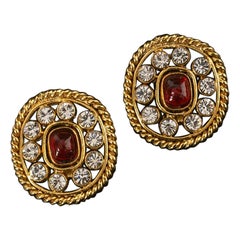Chanel Earrings with Rhinestones and a Central Ornament
