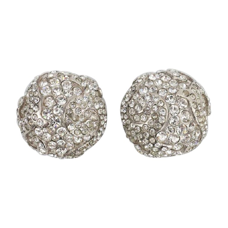 Yves Saint Laurent Clip-on Earrings in Silver metal with Swarovski Crystals For Sale