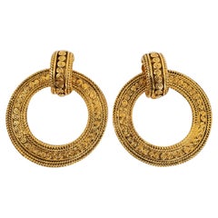 Chanel Baroque Clip-on Etched Gilded Metal Round Earrings, 1980s