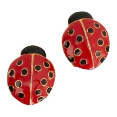 Yves Saint Laurent Gilded Metal Ladybug Earrings
