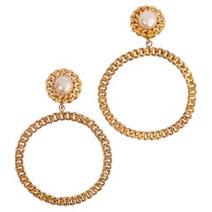 Vintage Chanel Gilded Metal Earrings Composed of Curb Chain