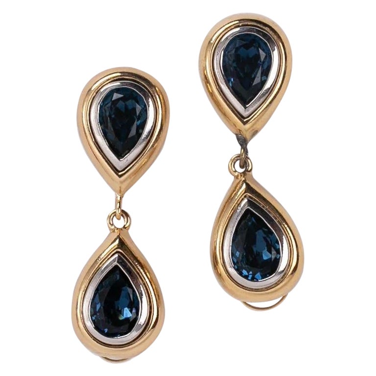 Yves Saint Laurent Gilded Metal and Blue Earrings For Sale