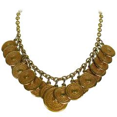 Yves Saint Laurent YSL Vintage Gold Toned Gypsy Coin Necklace