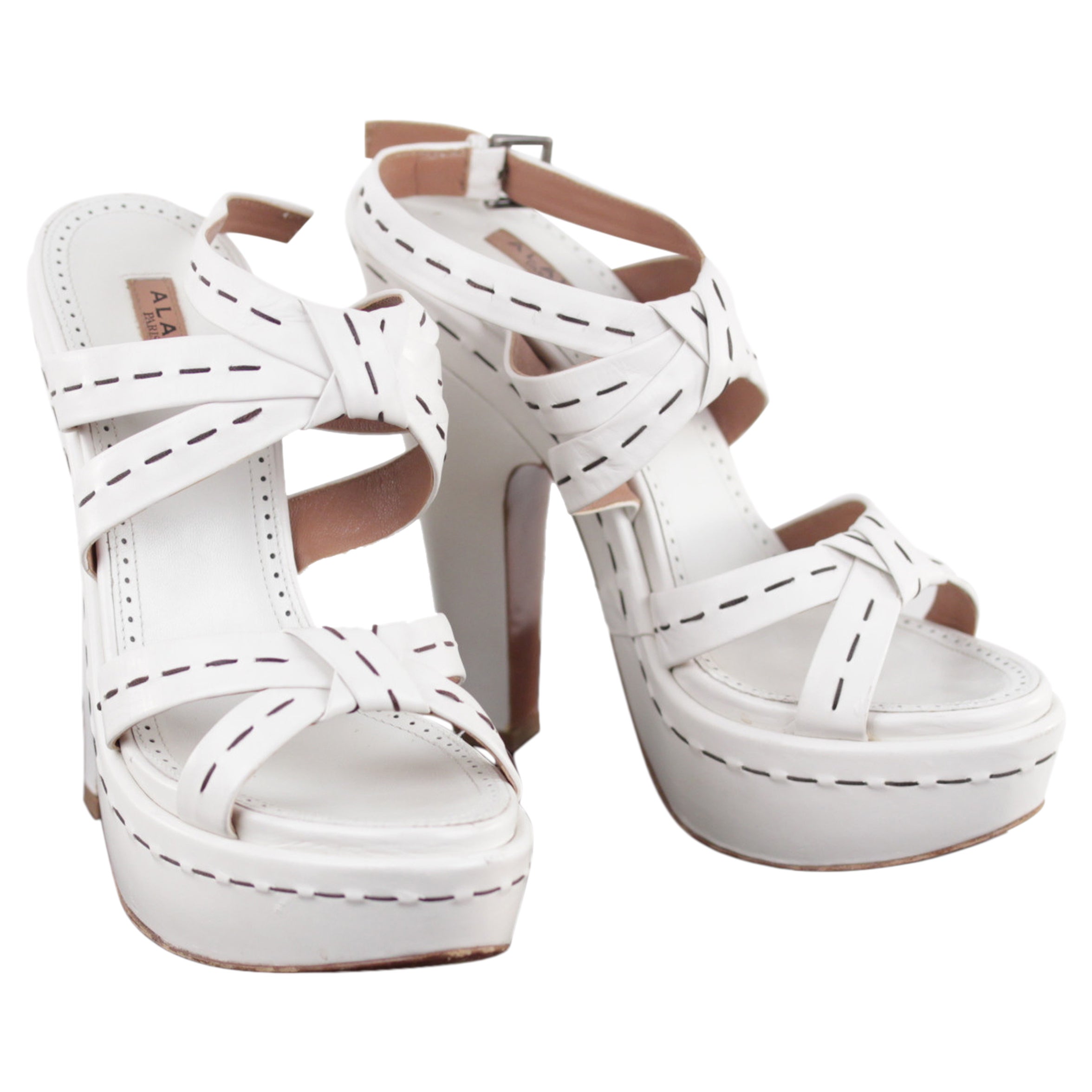 AZZEDINE ALAIA White Leather PLATFORM SANDALS Heels SHOES 39 w/ BOX For  Sale at 1stDibs | azzedine alaia high heels, azzedine alaia heels, alaia  leather box