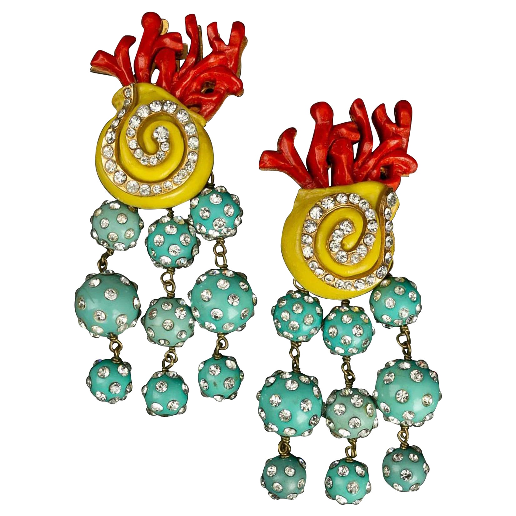 Christian Lacroix "Under the Sea" Clip-on Earrings Made of Gilted Metal For Sale