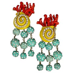 Retro Christian Lacroix "Under the Sea" Clip-on Earrings Made of Gilted Metal