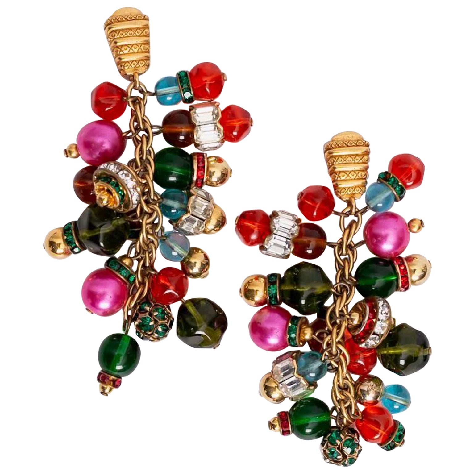 Dior Multicoloured Gilted Metal Clip-on Earrings For Sale