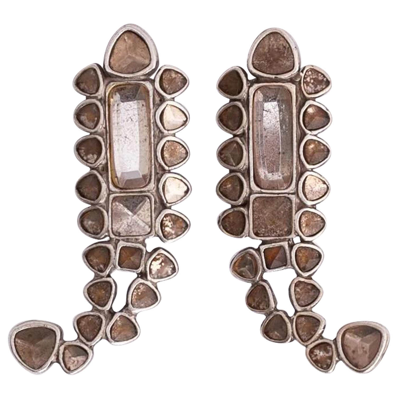Yves Saint Laurent Silver Plated Earrings Paved with Rhinestones For Sale