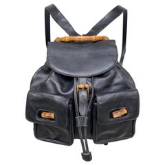 Retro Gucci Bamboo black leather Backpack