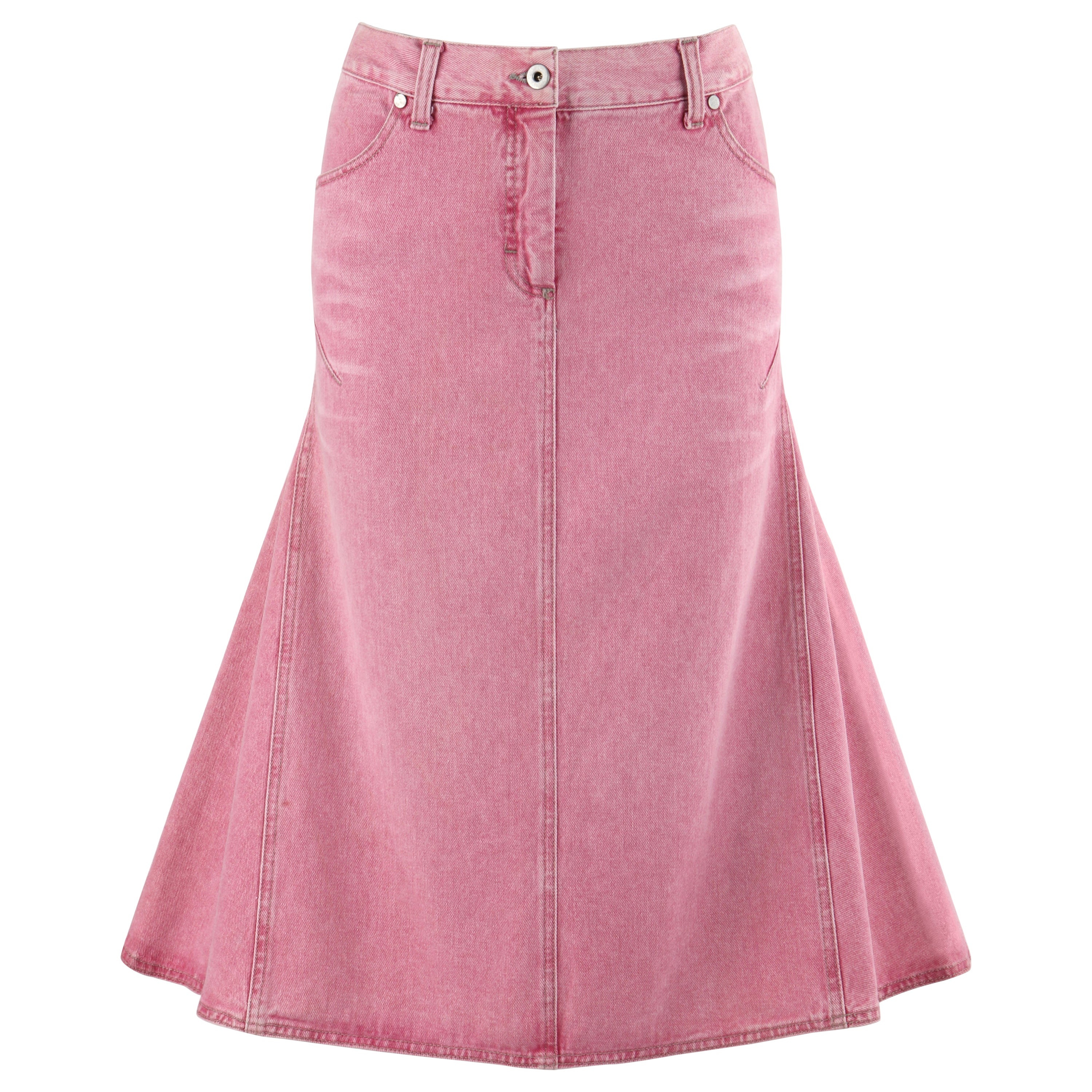 ALEXANDER McQUEEN c.1996 Pink Denim Structured Fit Midi Flared Pencil Skirt For Sale