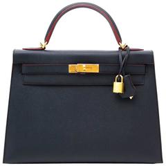 Brand New Limited Hermes Kelly 32 Contour Epsom Blue Indigo 