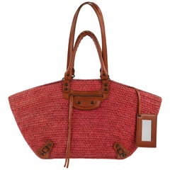 BALENCIAGA c.2010s "Raffia Panier Basket" Pink Straw Large Oversize Tote Handbag