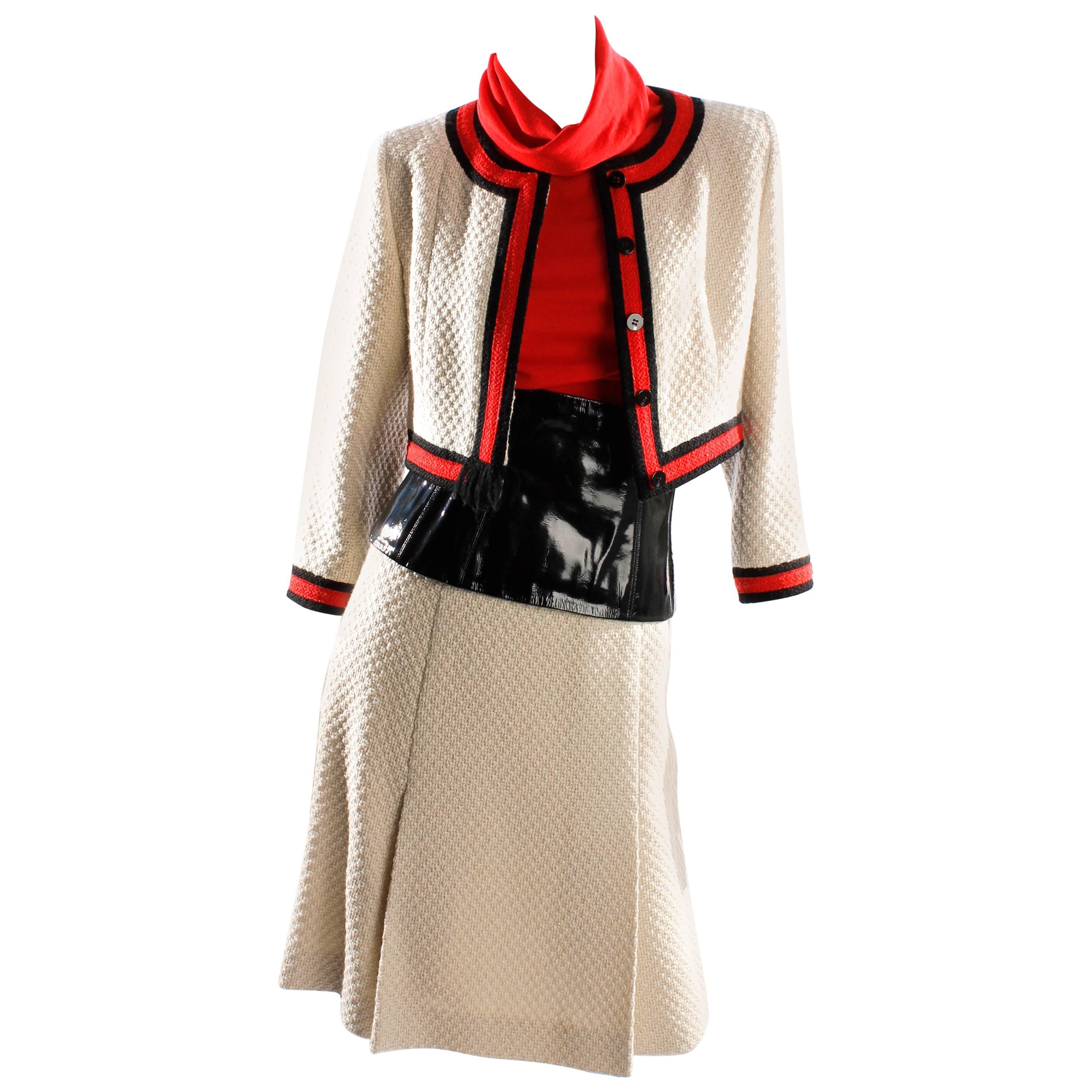 Chanel 4-pcs Suit - cream/red/black wool