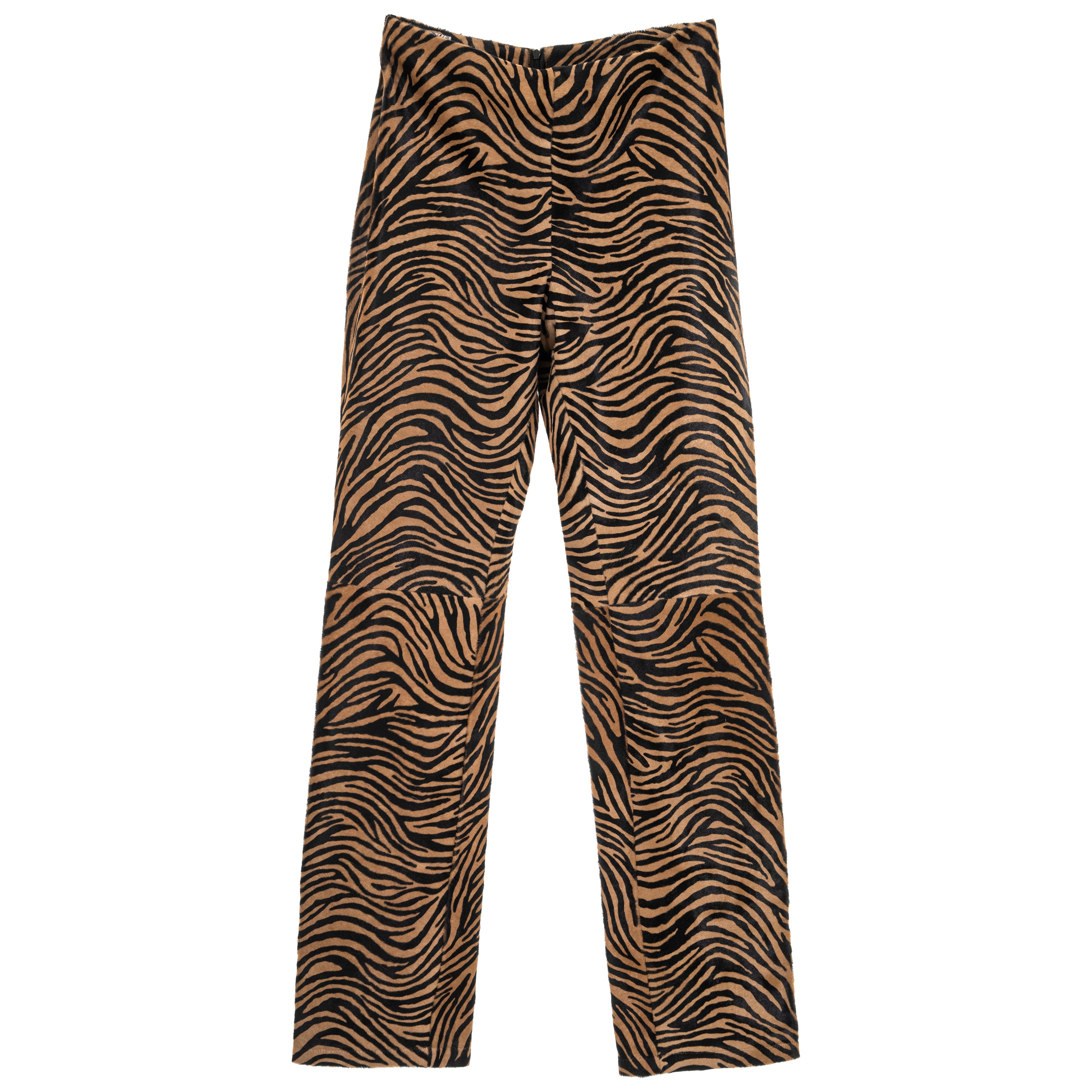 Gianni Versace tiger-print pony hair leather pants, fw 1999 For Sale