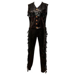 Jean Paul GAULTIER JEANS vinyl fringed ‘Cowboy Jeans & Vest’ ensemble 