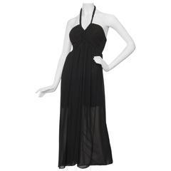 Vintage 1970s Black Halterneck Dress