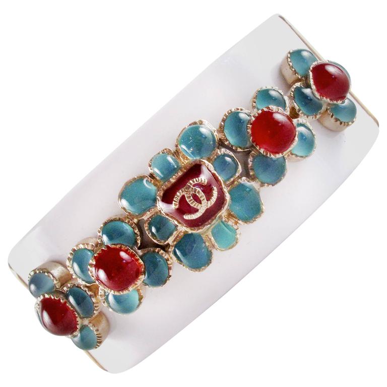 white & blue byzantine cuff bracelet Red