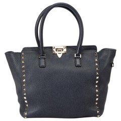 Valentino Women's Navy Blue Leather Rockstud Small Tote