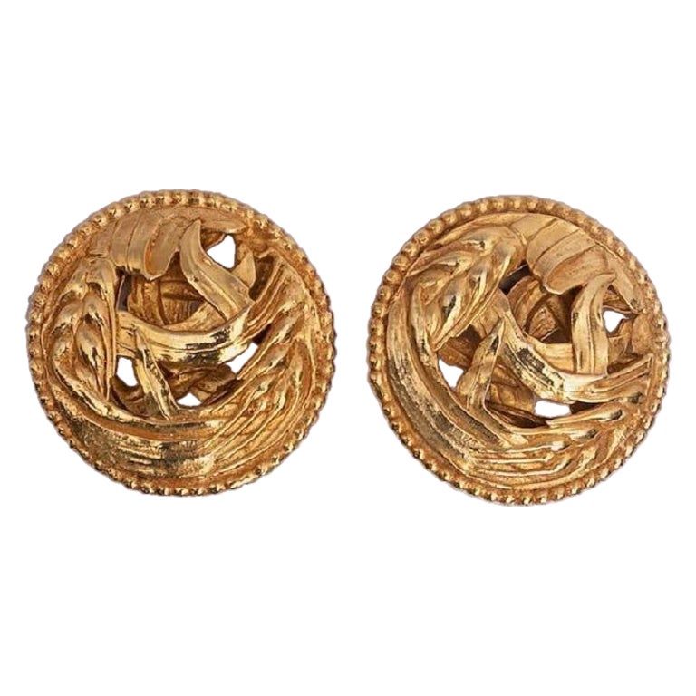Dominique Aurientis Gilted Metal Clip-on Earrings For Sale