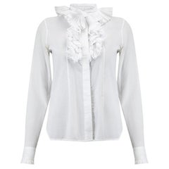 Givenchy Women's White Pleated Ruffles Collar Blouse
