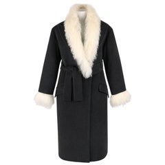 ALEXANDER McQUEEN c.2000 Shawl Collar Gray Wool Mongolian Lamb Fur Coat 44 / XL