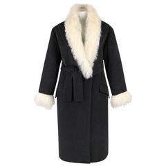 ALEXANDER McQUEEN c.2000 Shawl Collar Gray Wool Mongolian Lamb Fur Coat 44 / XL 2