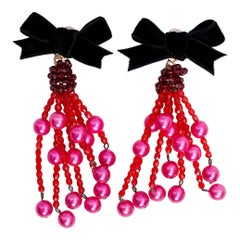 Yves Saint Laurent Pink and Black Clip-on Earrings