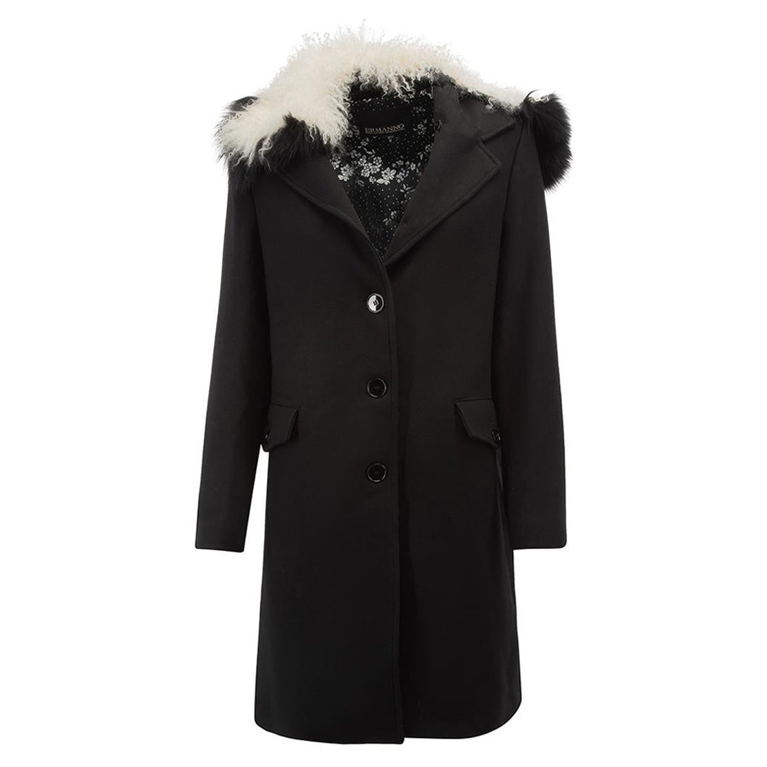 Ermanno Scervino Women's Black Faux Fur Trimmed Collar Coat