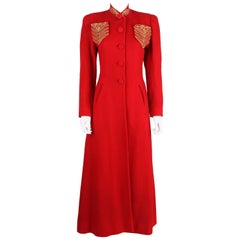 Vintage c1939 Schiaparelli Attributes Chas A Stevens Red Wool Princess Evening Coat XS S