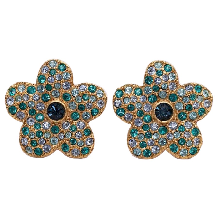 Yves Saint Laurent Clip-on Earrings with Rhinestones For Sale