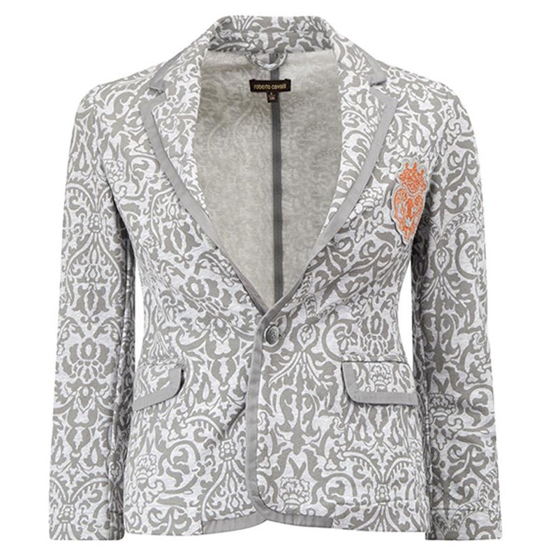 Roberto Cavalli Women's Grey Patterned Blazer Style Jacket For Sale