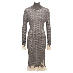 Vintage Christian Dior by John Galliano silver open-knit dress with lace trim, fw 1998