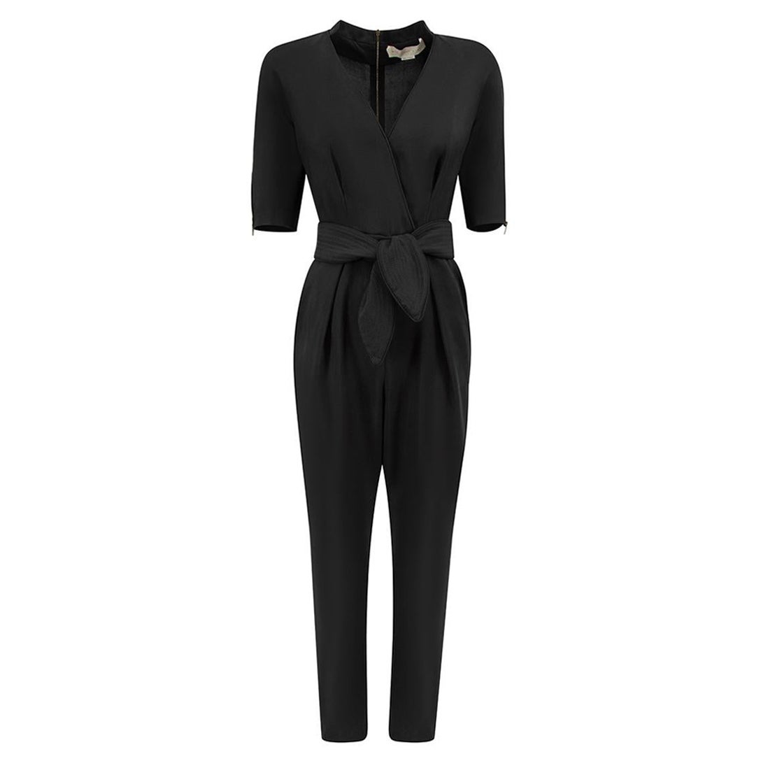 Stella McCartney Women's Black Silk Tie Waist Belt Jumpsuit For Sale at 1stDibs