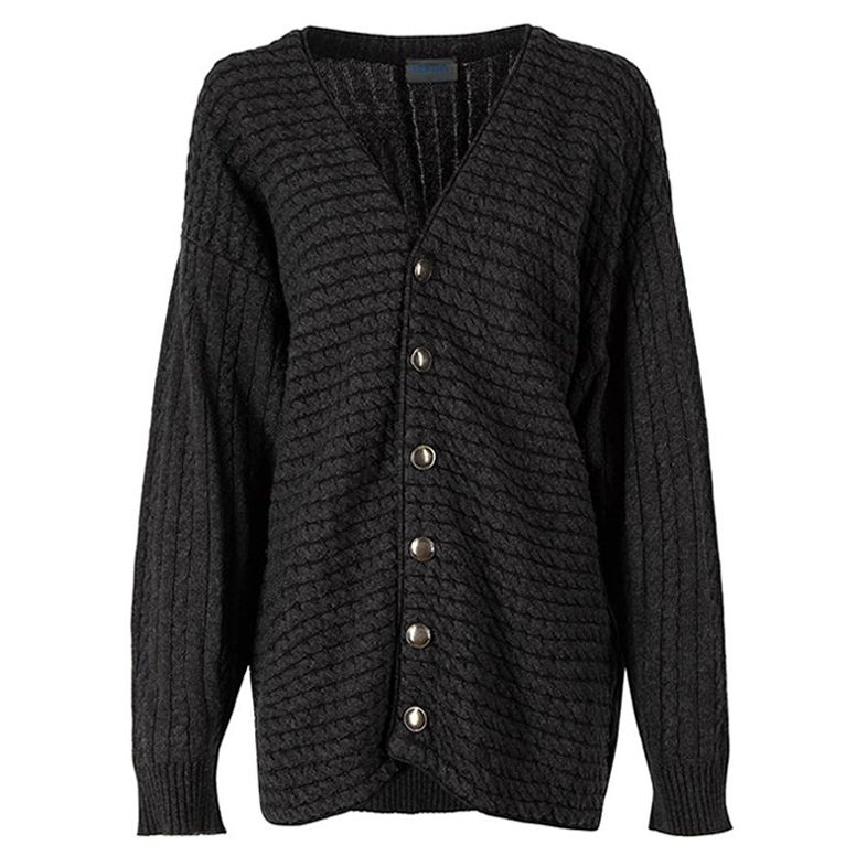Kenzo Women's Charcoal Wool Cable Knit Cardigan For Sale