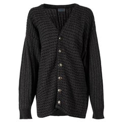 Kenzo Women's Charcoal Wool Cable Knit Cardigan