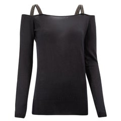 Prada Women's Black Embellished Cold Shoulder Knitted Top