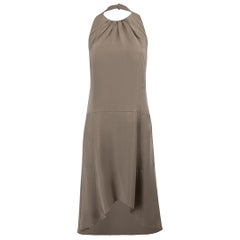 Brunello Cucinelli Women's Grey Silk Halterneck High Low Hem Dress