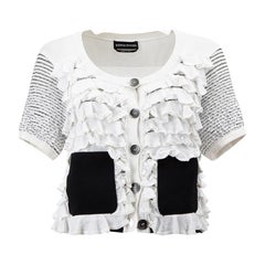 Sonia Rykiel Women's White Short Sleeve Ruffled Knit Cardigan