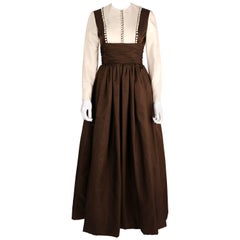GEOFFREY BEENE A/W 1968 Brown Winter White Silk Faille Evening Gown Dress
